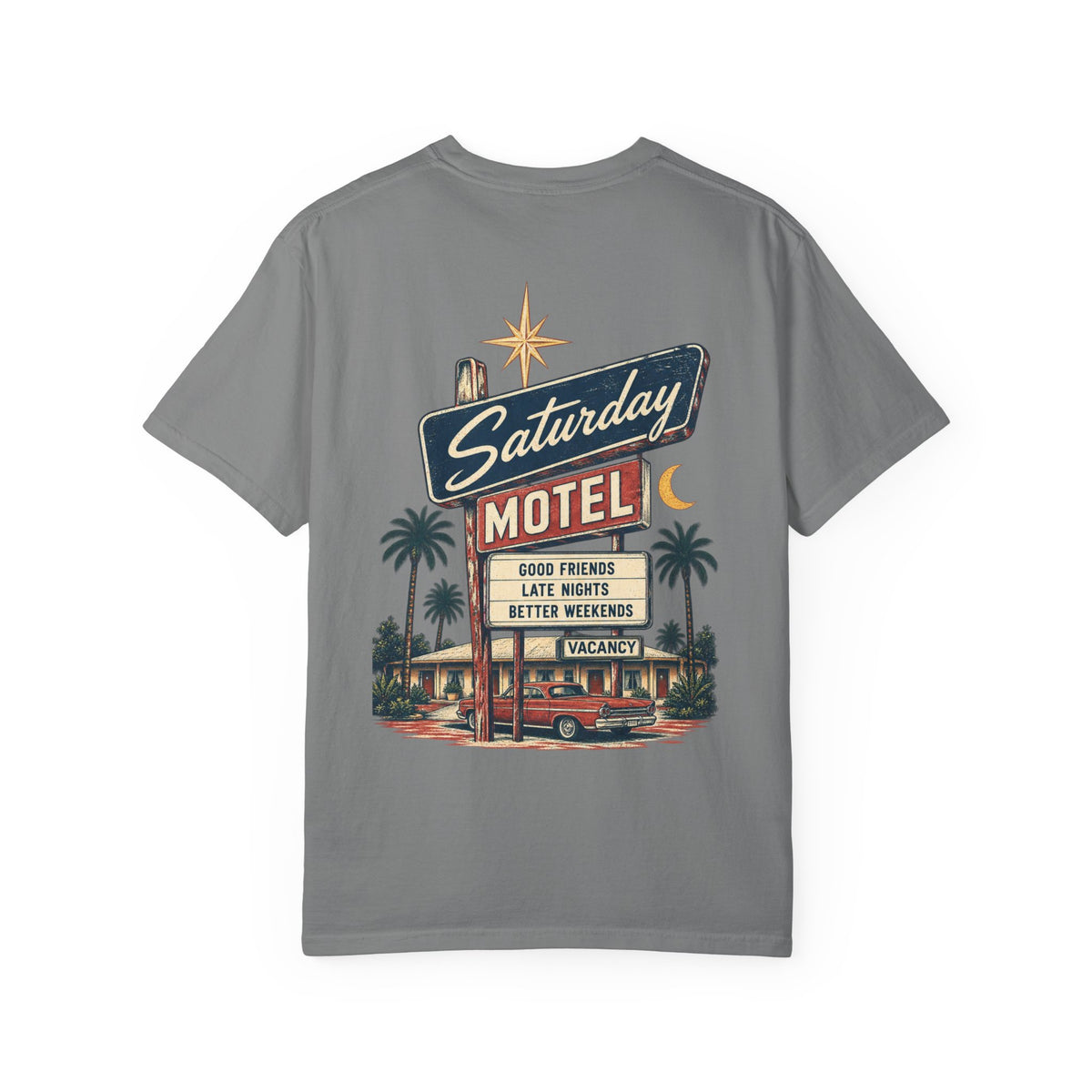 Saturday Motel T-Shirt — Vintage Roadside Sign Retro Tee — product photo