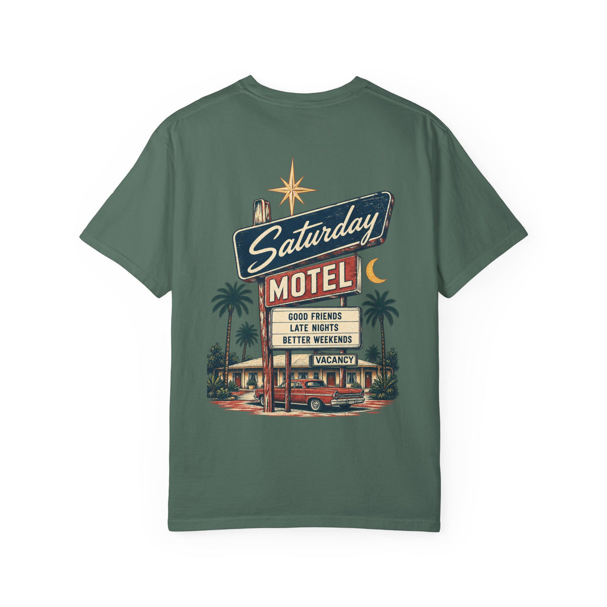 Saturday Motel T-Shirt — Vintage Roadside Sign Retro Tee — product photo