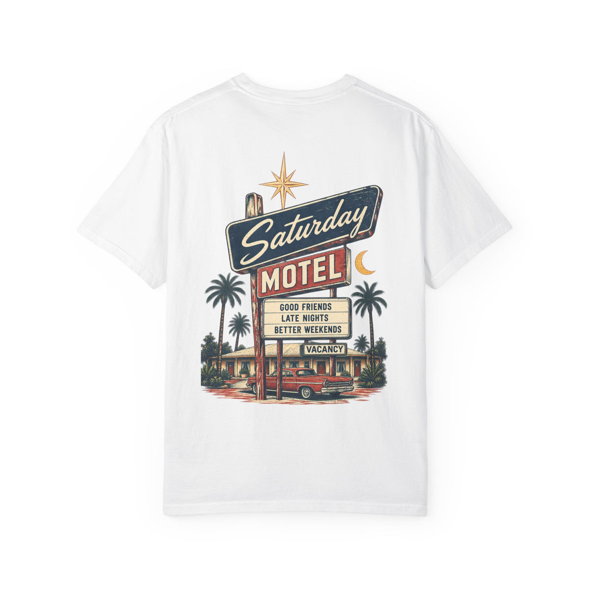 Saturday Motel T-Shirt — Vintage Roadside Sign Retro Tee — product photo
