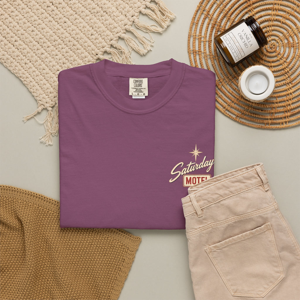Saturday Motel T-Shirt — Vintage Roadside Sign Retro Tee — product photo