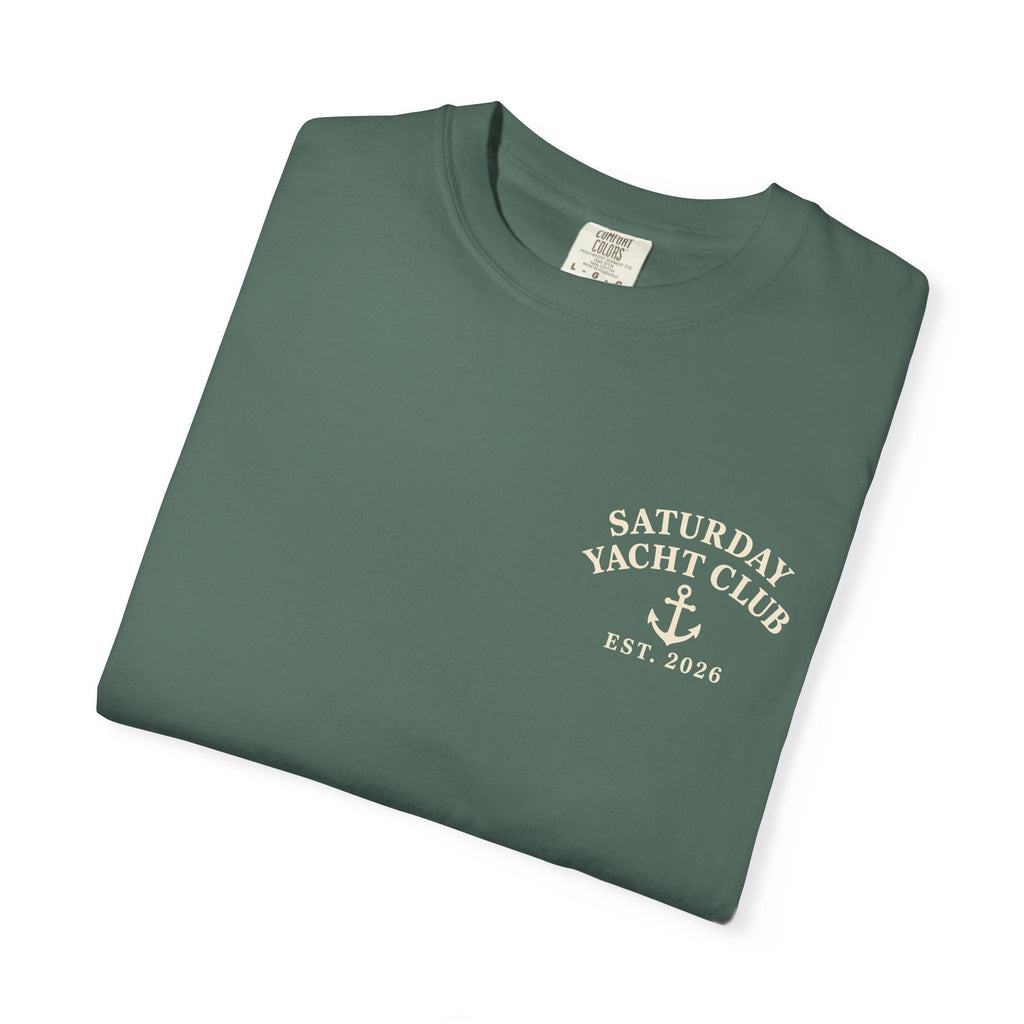 Saturday Yacht Club Sailboat T-Shirt — Nautical Vintage Harbor Graphic Tee — product photo