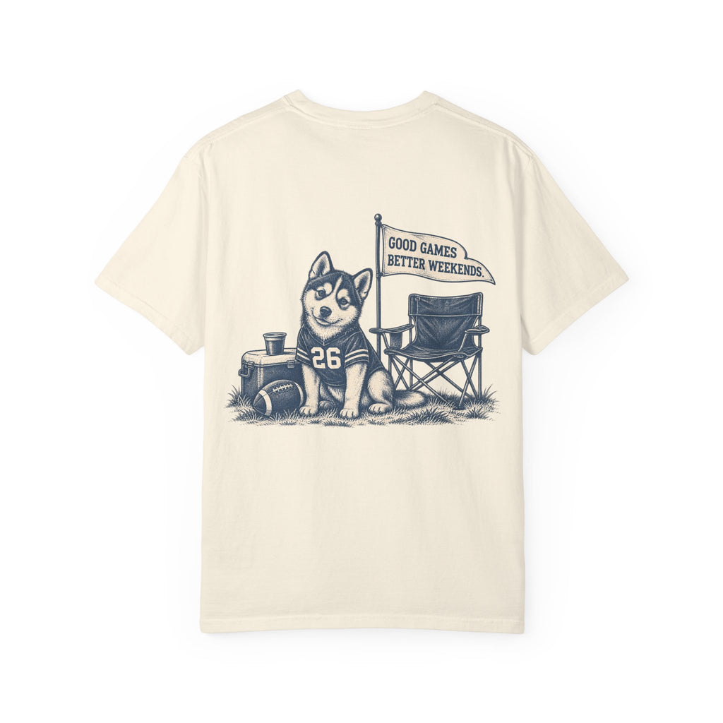 Tailgate Club T-Shirt — "Good Games Better Weekends" Husky Tailgate Tee — product photo