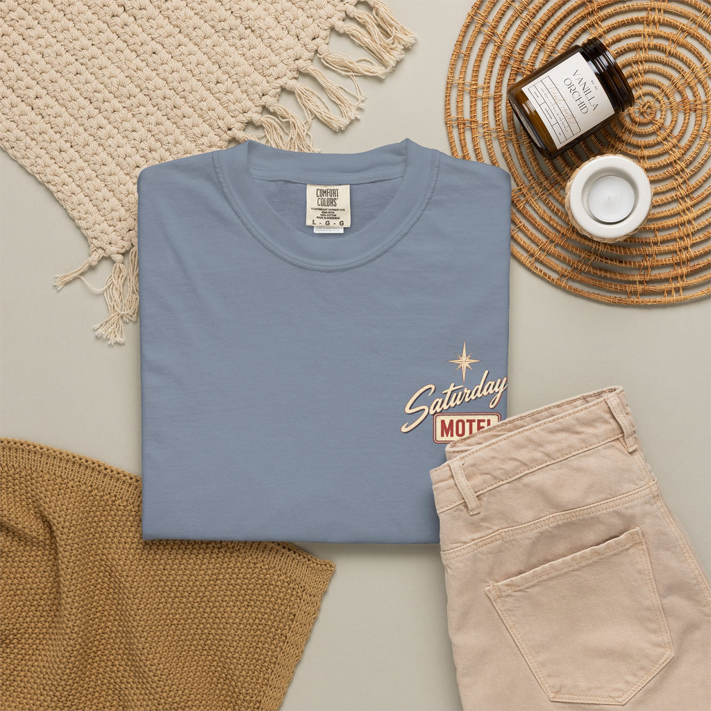 Saturday Motel T-Shirt — Vintage Roadside Sign Retro Tee — product photo