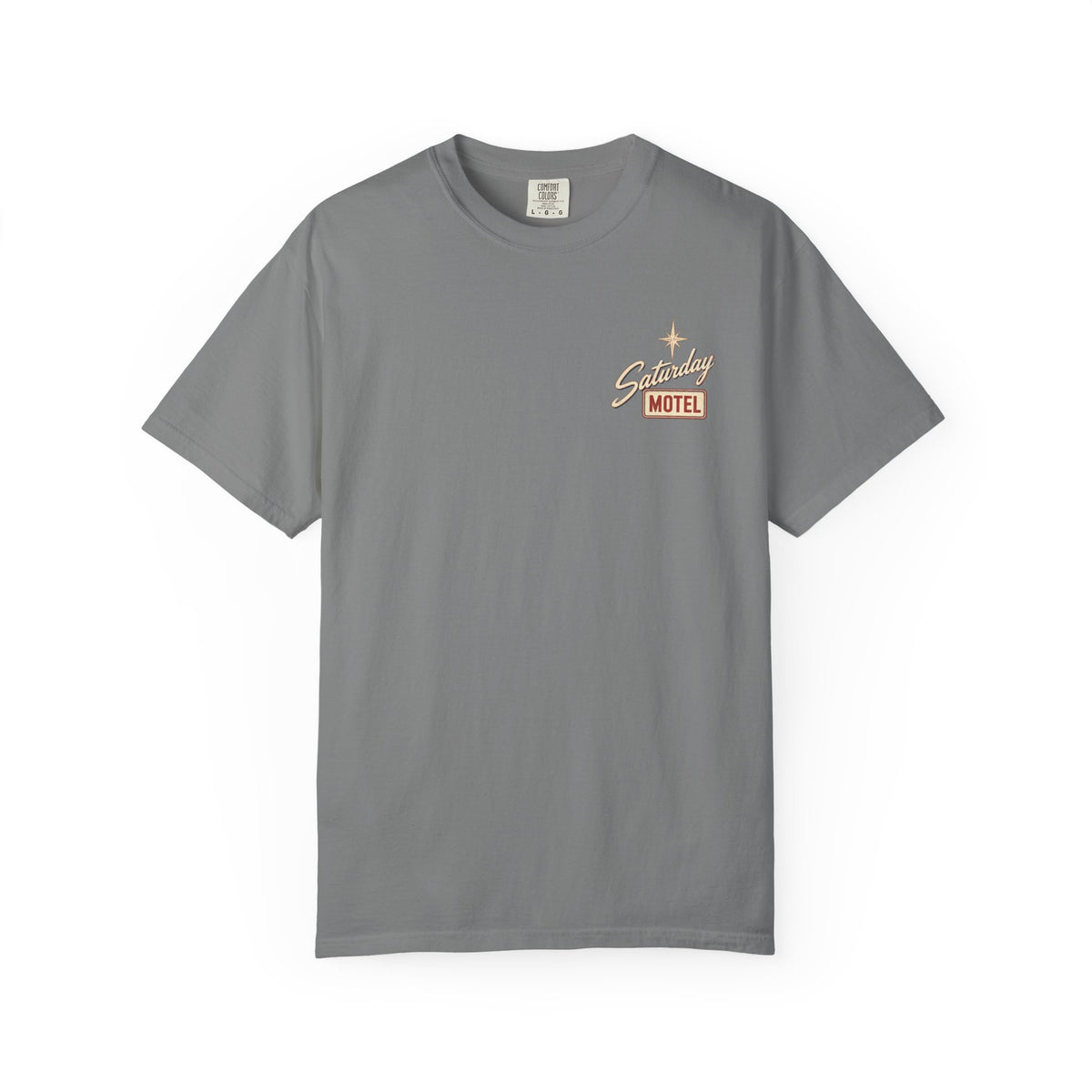 Saturday Motel T-Shirt — Vintage Roadside Sign Retro Tee — Grey colorway