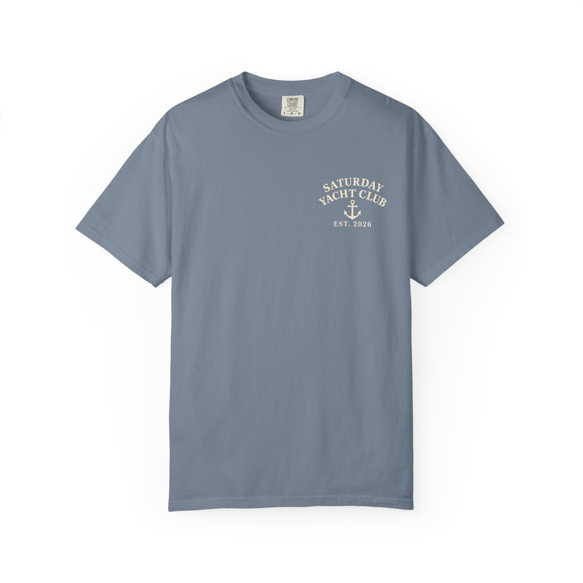 Saturday Yacht Club Sailboat T-Shirt — Nautical Vintage Harbor Graphic Tee — Blue Jean colorway