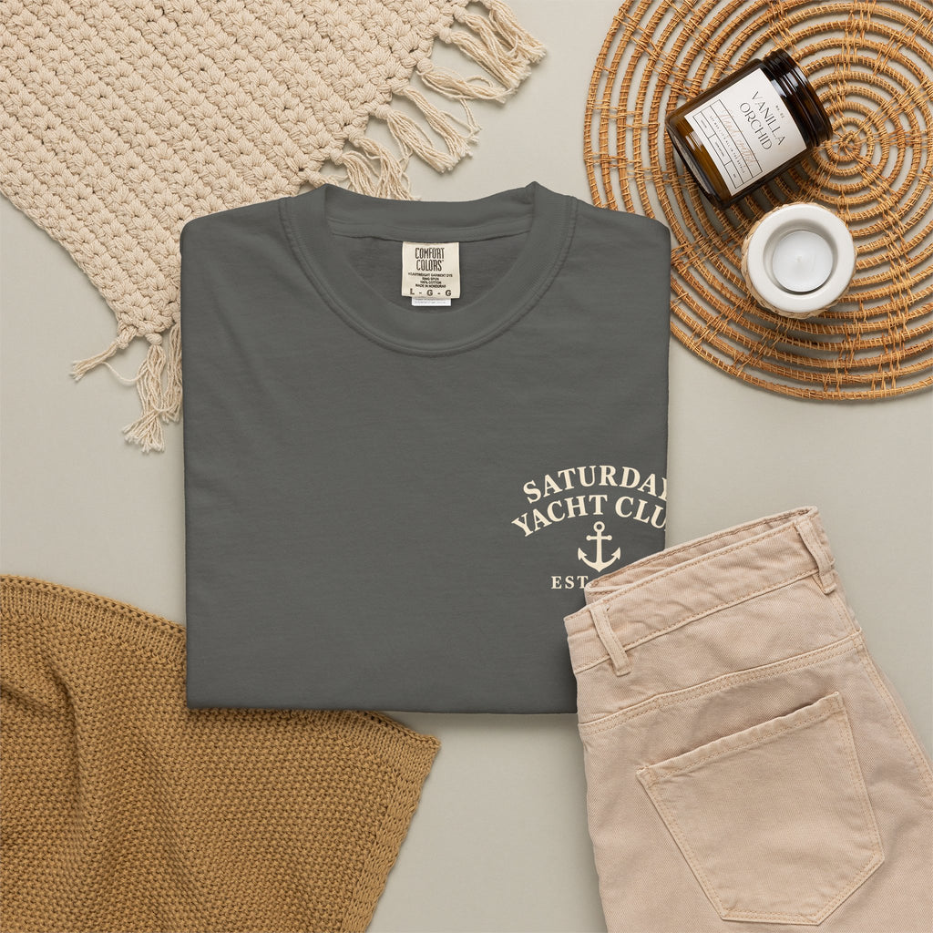 Saturday Yacht Club Sailboat T-Shirt — Nautical Vintage Harbor Graphic Tee — product photo