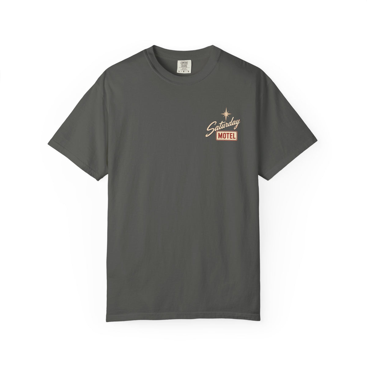 Saturday Motel T-Shirt — Vintage Roadside Sign Retro Tee — Pepper colorway