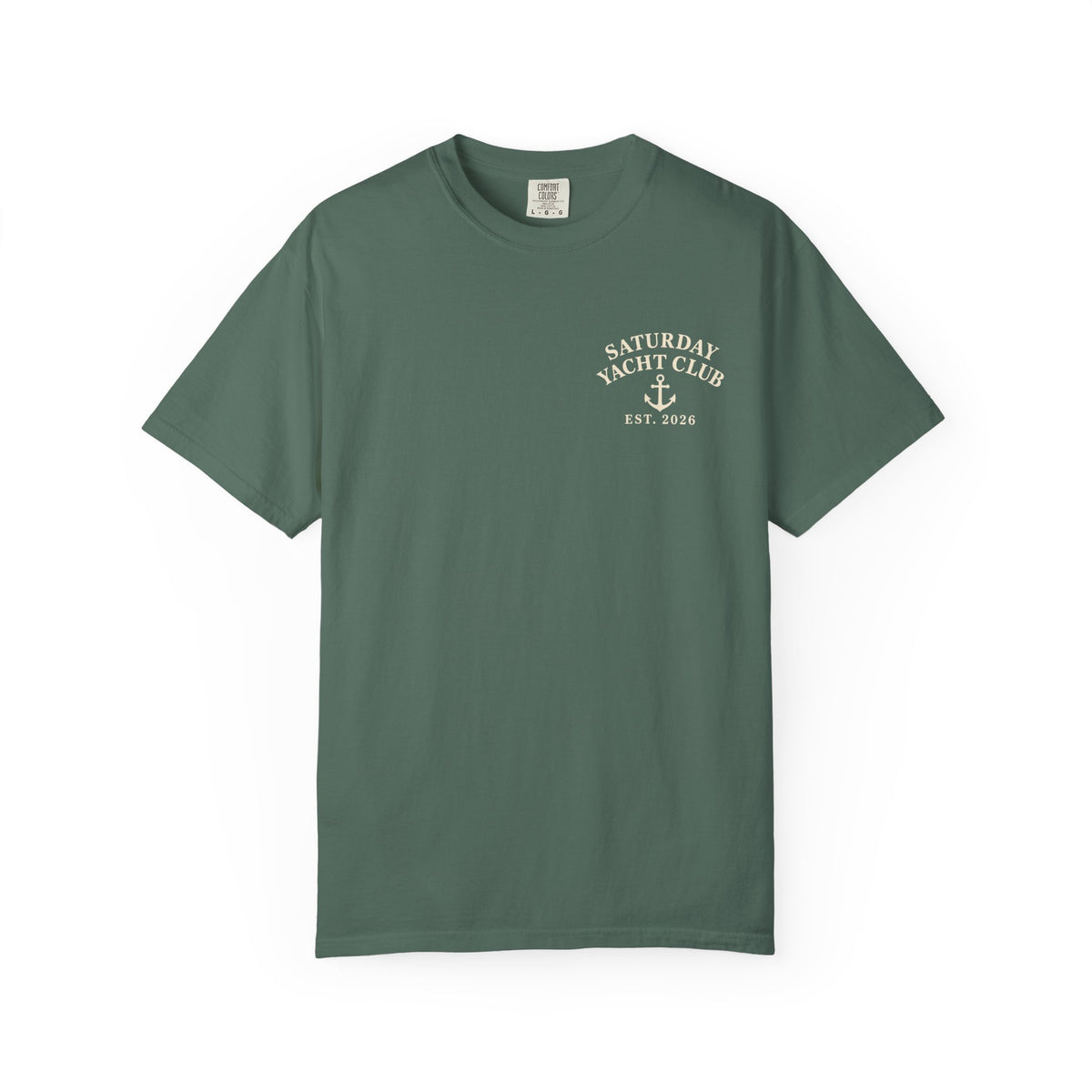 Saturday Yacht Club Sailboat T-Shirt — Nautical Vintage Harbor Graphic Tee — Blue Spruce colorway