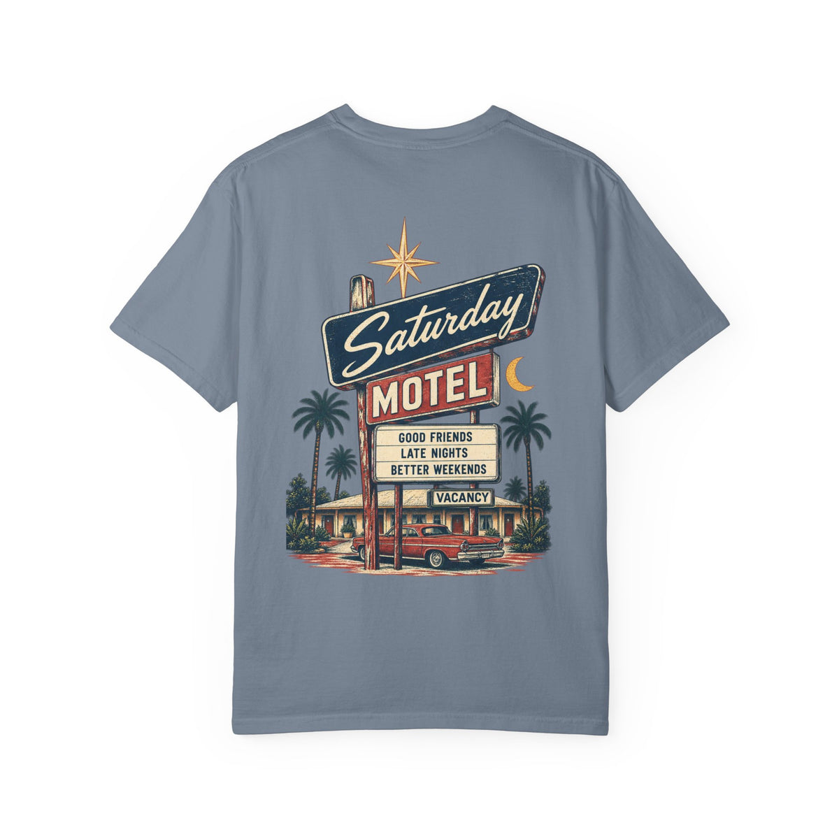 Saturday Motel T-Shirt — Vintage Roadside Sign Retro Tee — product photo
