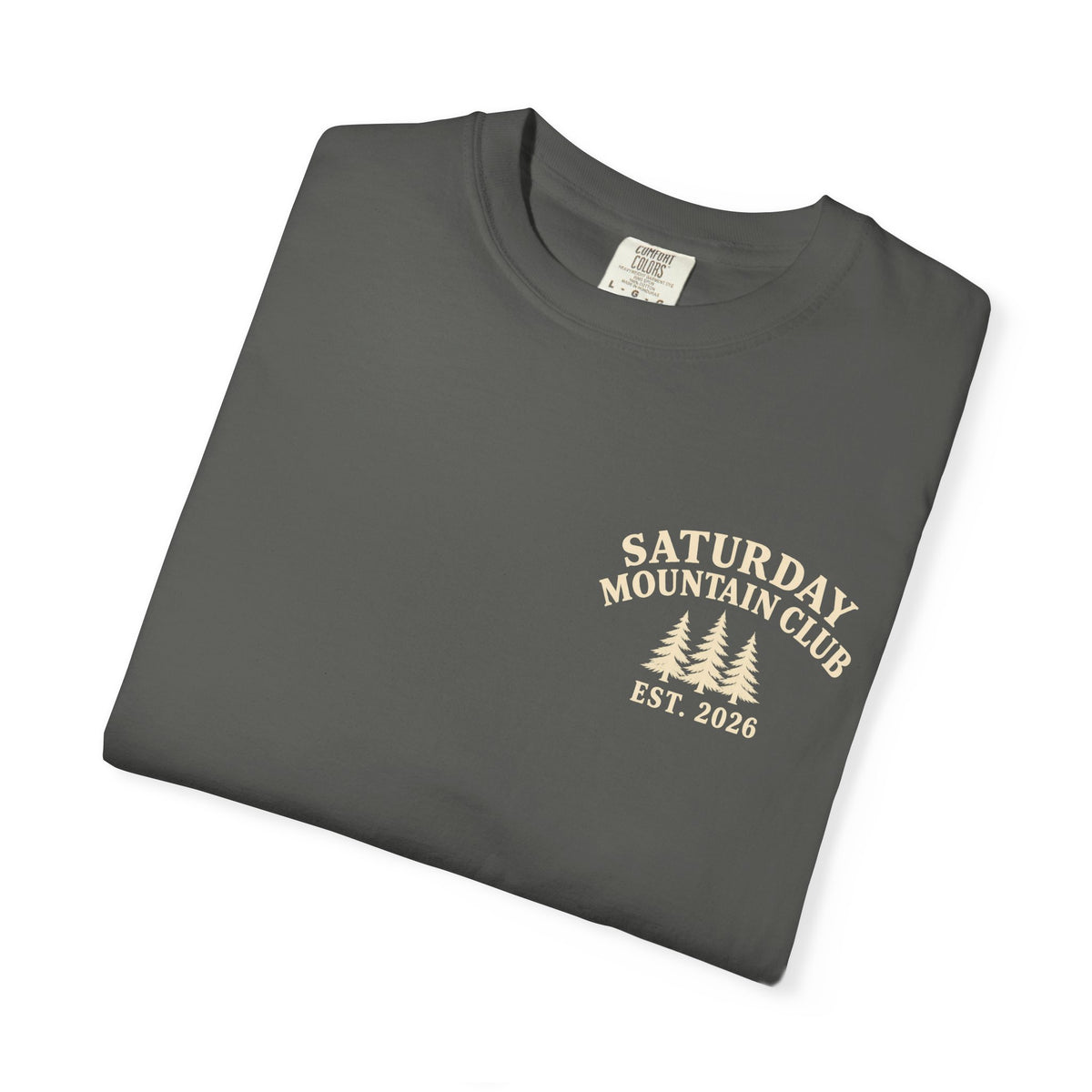 Saturday Mountain Club Camping T-Shirt — Vintage Nighttime Campfire Tee — product photo