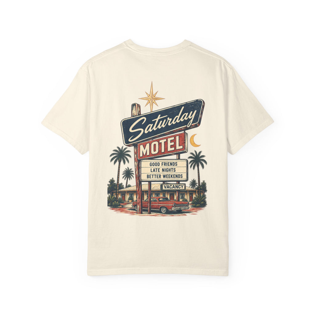 Saturday Motel T-Shirt — Vintage Roadside Sign Retro Tee — product photo