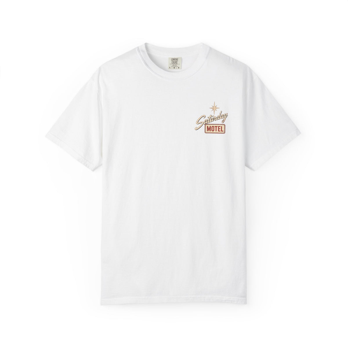 Saturday Motel T-Shirt — Vintage Roadside Sign Retro Tee — White colorway